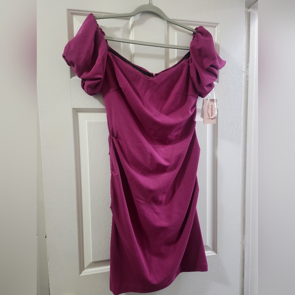 David's Bridal Pink Ruched Off-the-Shoulder Mini Dress